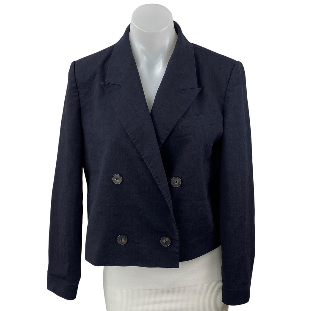 LIST Women's Black Double Breasted Peak Lapel Cropped Blazer Coat Jacket Size S